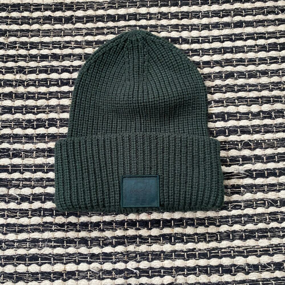 🌿Herschel Supply Juneau Chunky Green Logo Ribbed Folded Beanie Hat OS